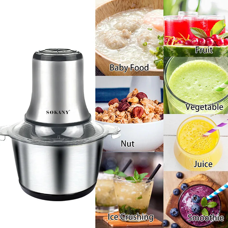 800W 3L Electric Meat Grinder Multifunction Food Processor Stainless Steel Kitchen Grinder Vegetable Chopper Slicer Machine Home.