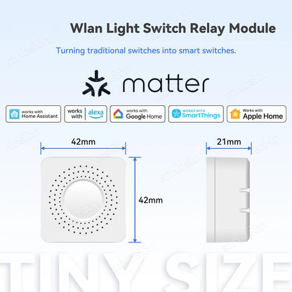 Matter WiFi Smart Switch für Homekit Smartthings Home Assistant 16A Smart Home Automation Relaismodul Funktioniert mit Alexa Google.