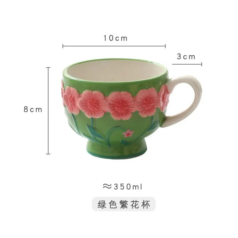 Flower Plate Embossed Small Flower Breakfast Dessert Plate Household Ceramic Plate Under Glaze Colored Hand-painted Tableware.