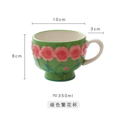 Flower Plate Embossed Small Flower Breakfast Dessert Plate Household Ceramic Plate Under Glaze Colored Hand-painted Tableware.