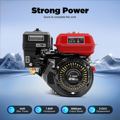 4-Takt-Benzinmotor 212 cc, 7,5 PS, 4000 W, 3600 U/min, Einzylinder-Handgezogener Benzinmotor, Durchmesser der Kurbelwelle ist 20 mm