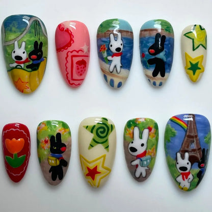 10pcs Dark Black Style Handmade Fake Nails Y2k Star Horor Foreat Designs Press On Nails Halloween Wearable Almond False Nail.