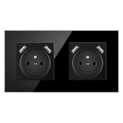 JHJCH Touch Lichtschalter Frankreich Steckdosen USB C Telefon Ladung Kristallglas 1/2/3Gang Wandschalter Doppelsteckdosen Schwarz.