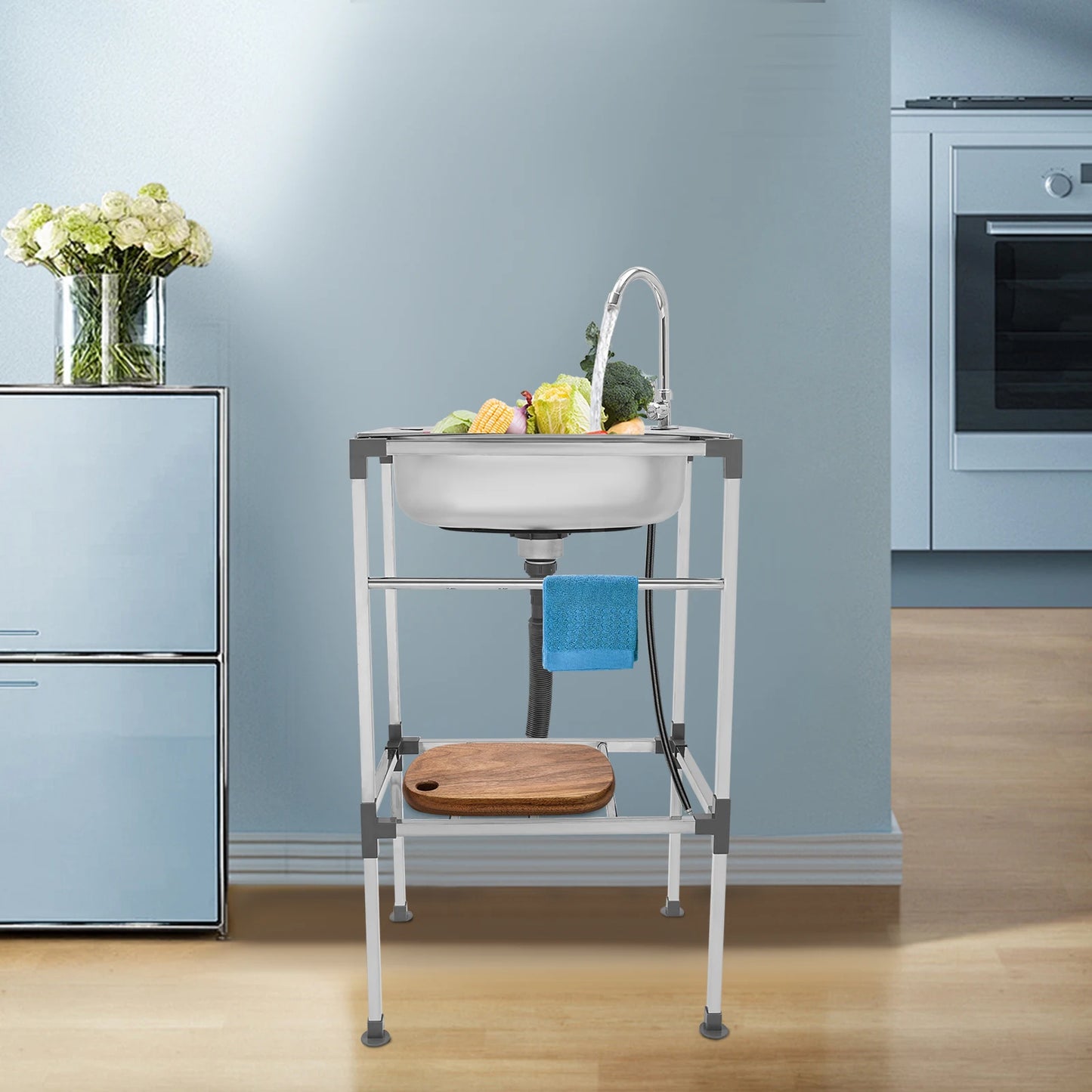 Freistehendes Küchenspülbecken mit Wasserhahn, 18,9 x 13,78 Zoll, Mehrzweckspülbecken-Set aus Edelstahl, 132 Pfund Kapazität für Zuhause, Wäsche, Garage