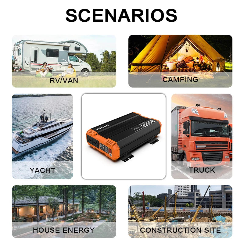 FCHAO Pure Sine Wave Inverter 12V 24V 48V To 220V 230V LCD Display Auto Accessories Power Converter For Home Camping  And RV.