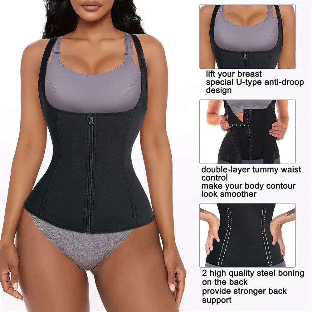 Waist Trainer Tank Top For Women Zipper Body Shaper Tummy Control Sleeveless Top, Women's Activewear Body Shaping Underwear.