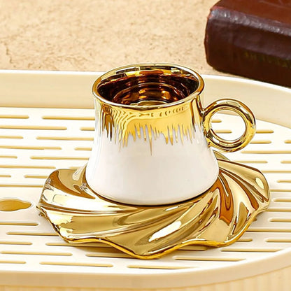 High Quality Middle East Saudi Arabia Ceramic Plated Coffee Cup Plate Set Golden Cup and Saucer Gift Box Set.
