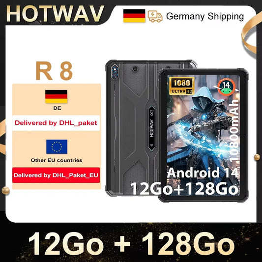 Rugged Tablet HOTWAV R8, 12 (4+8) Go + 128Go, 10.1'', 5MP Front + 13MP Rear Cameras, Android 14.0, 10800mAh Battery, Dual SIM, GPS, 4G.