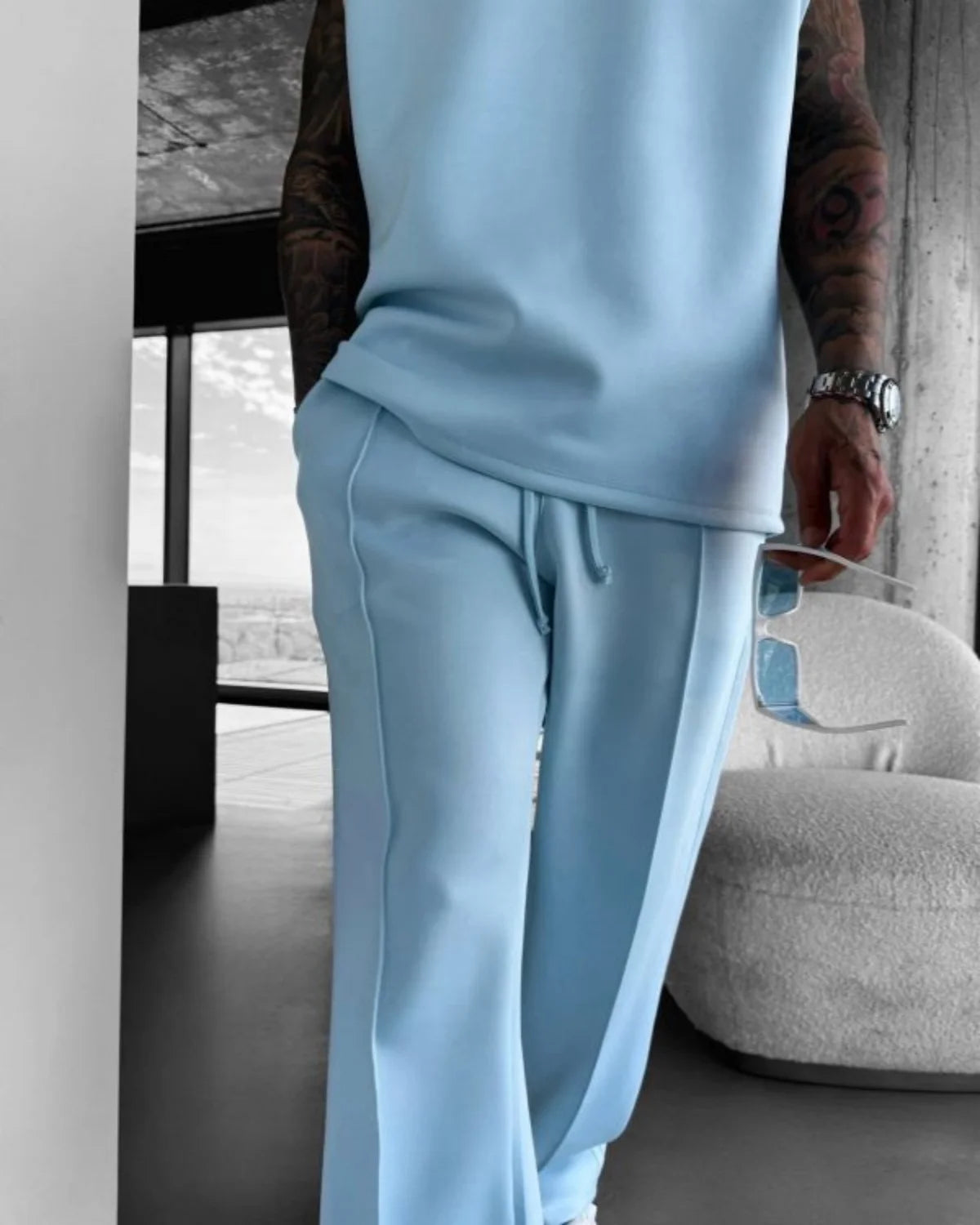 2025 Spring and summer men's new four seasons loose straight tube sports casual pants comfortable suit pants drawstring waistban.