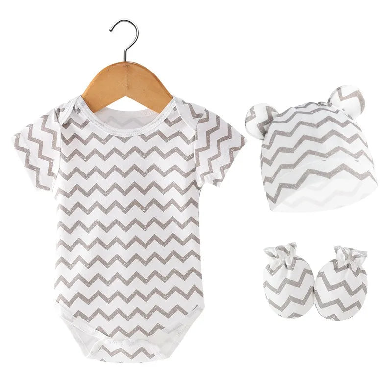 3 Teile/satz Neugeborenen Geburt Set 2024 Frühling Sommer Baby Body Baumwolle Baby Hut Handschuhe Weiche Baby Strampler Infant Zeug 0 bis 3 monate.