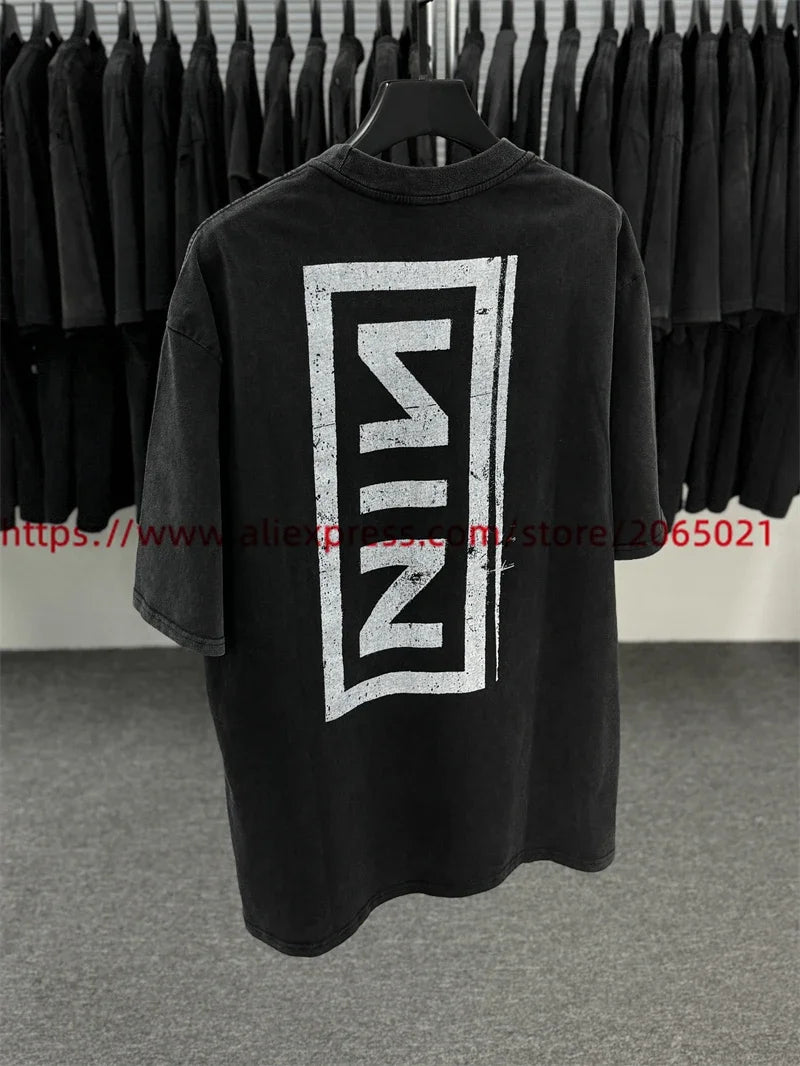 SAINT Vintage NIN Nine-inch Nail T-Shirts Best Quality Vintage Washed T Shirt Tee Tops.