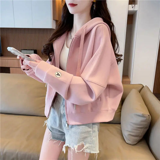 Hoodies Sweatshirt for Women Cropped Full Zip Up 2025 Trend 2000s Y2k Style Dropshiping Matching with Zipper Woman Hooded Tops.