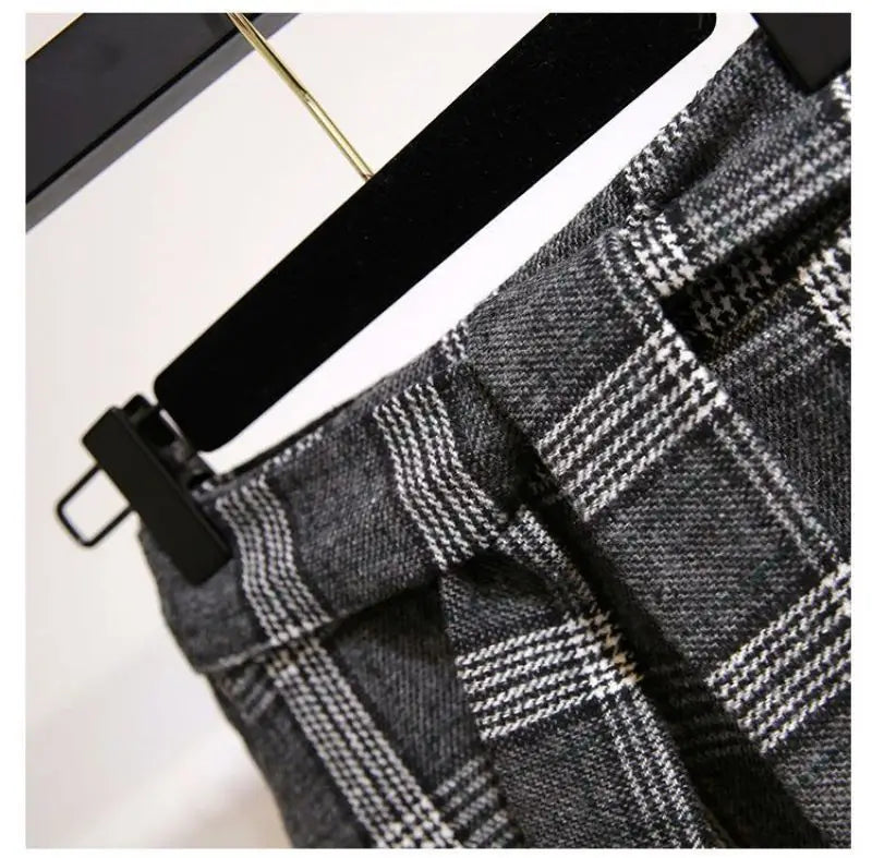 Khaki Plaid Vintage A-line High Waist Lace Up Buttons Loose Women's Skirt Mid-Calf Long Skirts For Women Clothing Fashion 2024.