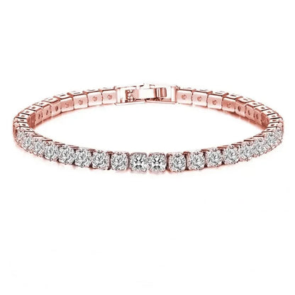 925 Silver Rose Gold Plated Tennis Bracelet 4mm Shiny Zirconia Bracelet.