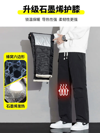 2025 Men's New, Lace-Up Elastic Waist Warm, Tooling, Outdoor Down Pants.