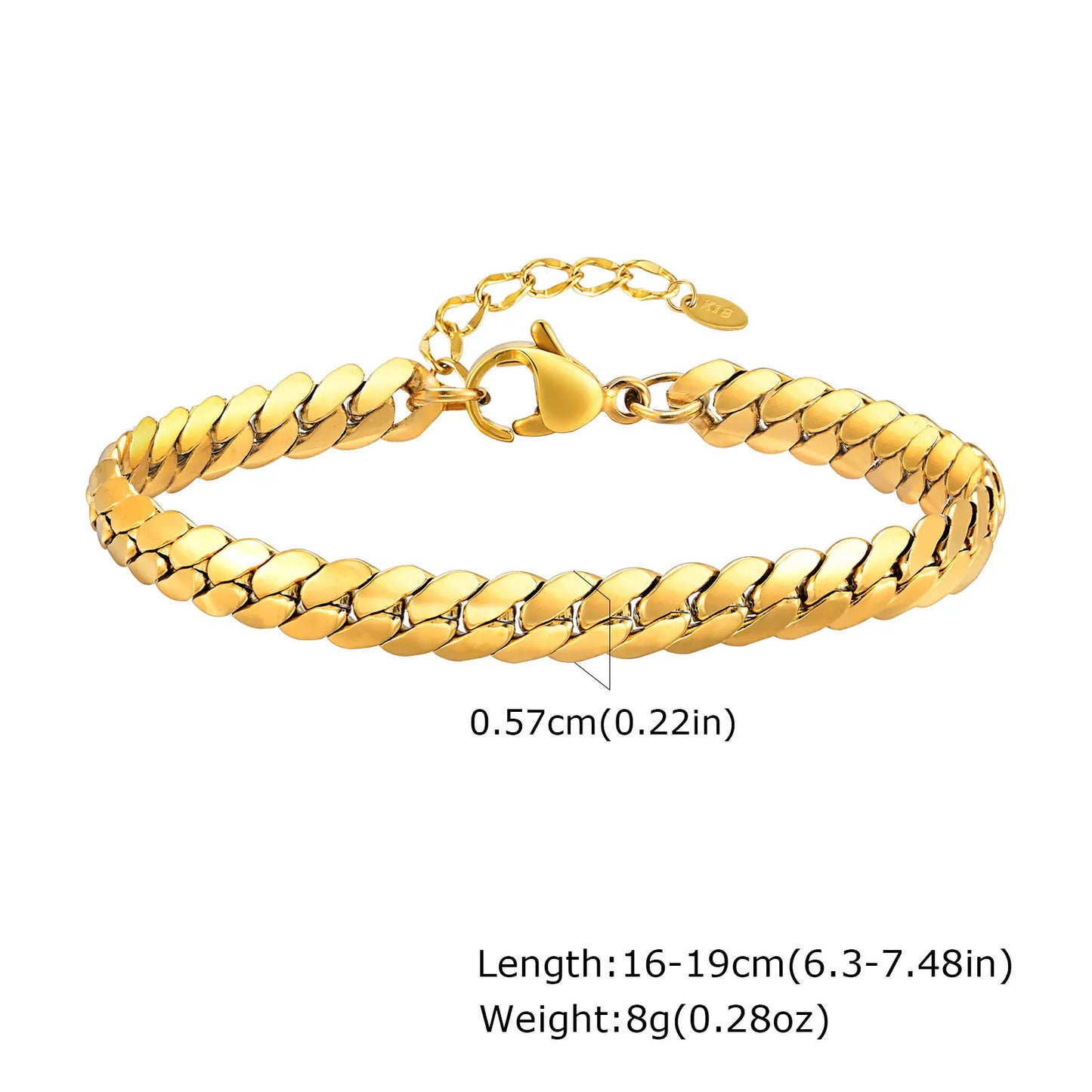 Vnox 6mm Flat Cuban Chain Bracelets for Women Girls, Macrame Edge Curb Links Bracelet,Gold Plated Stainless Steel with K18 Stamp