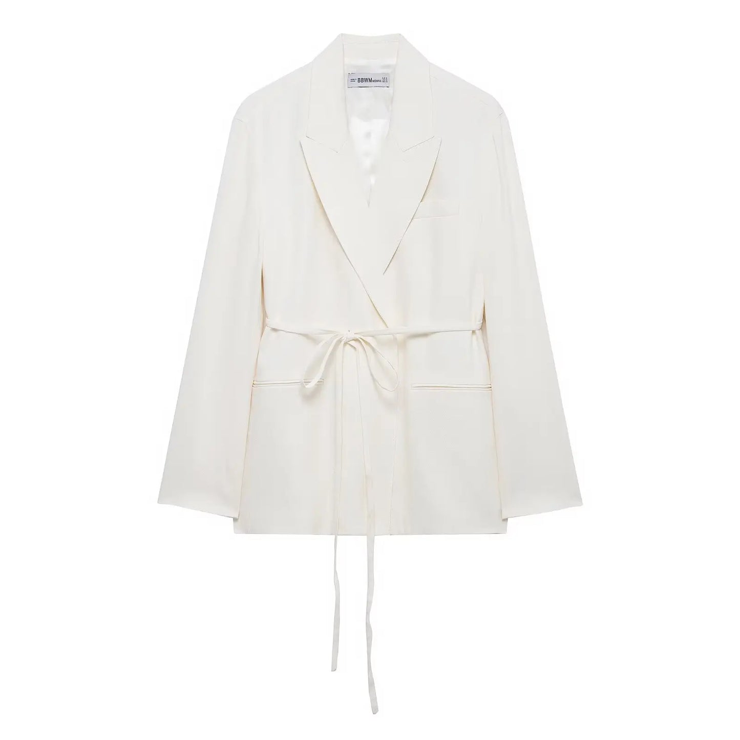 HH Women's Suits White Turn-Down Collar Long Sleeves Lace-Up Blazers+High Waist Zipper Long Pants Female Spring Fashion Sets.