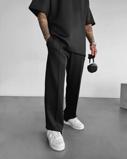 2025 Spring and summer men's new four seasons loose straight tube sports casual pants comfortable suit pants drawstring waistban