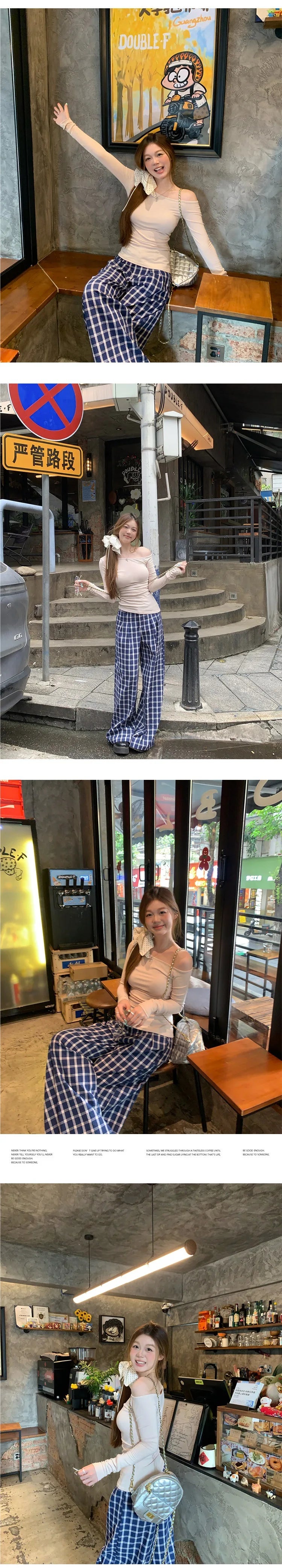 Spicy Girl Diagonal Shoulder Long Sleeve Women's T-shirt Base Layer Shirt Waist Inward Design Polo Collar Top.