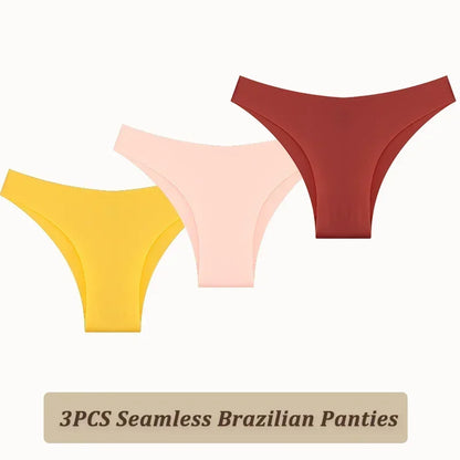 3PCS Women Seamless Brazilian Panties Ultra-thin Maillard panties Ice Silk Underwear Sexy Panty Low Waist G-string Female Solid.