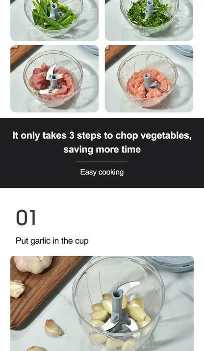 Manual Meat Mincer 500/900ML Garlic Chopper Kitchen Cooking Accessories Vegetable Onion Cutter Rotate Garlic Press Crusher.