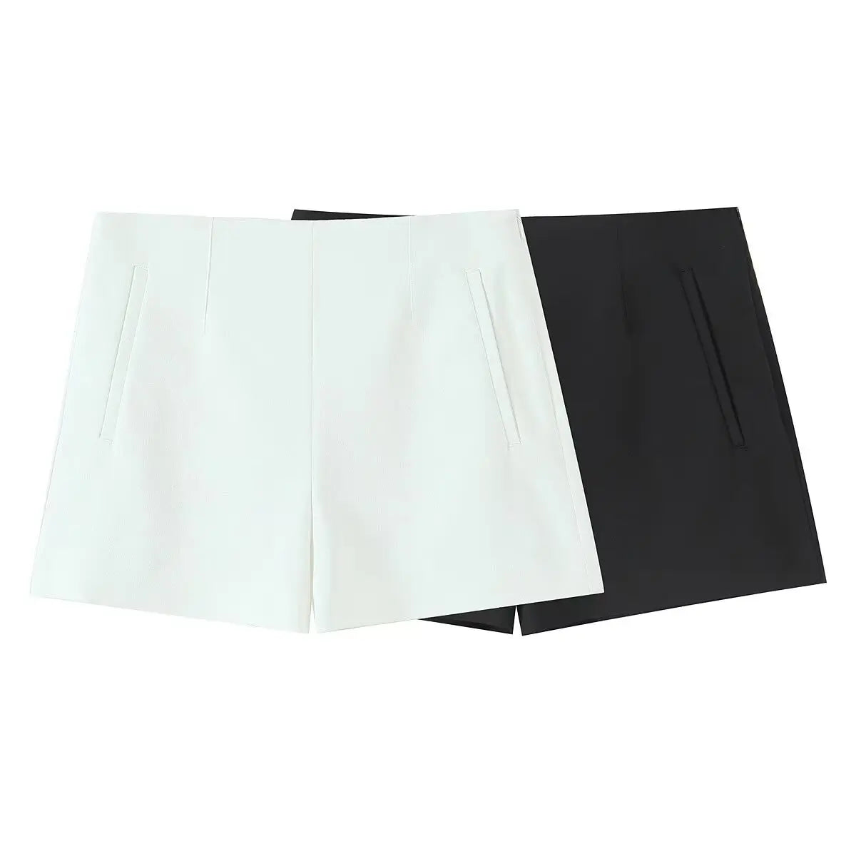 ZBZA Women High Waist A-line Shorts Loose Fit Double Pocket Zipper Solid Color Casual Mini Shorts Spring Summer New Chic Shorts.