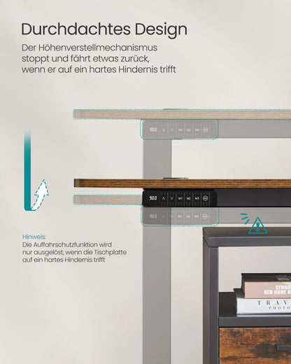 SONGMICS Höhenverstellbarer Schreibtisch elektrisch, 70 x 160 x (72-120) cm, stufenlos verstellbar, gespleißte Platte