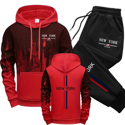 Men's Set Hooded Sweatshirt Sweatpants Fall Winter Fashion Tracksuit Male City Vibe Hoodie Outfit Outdoor Warm Casual Sportswear.