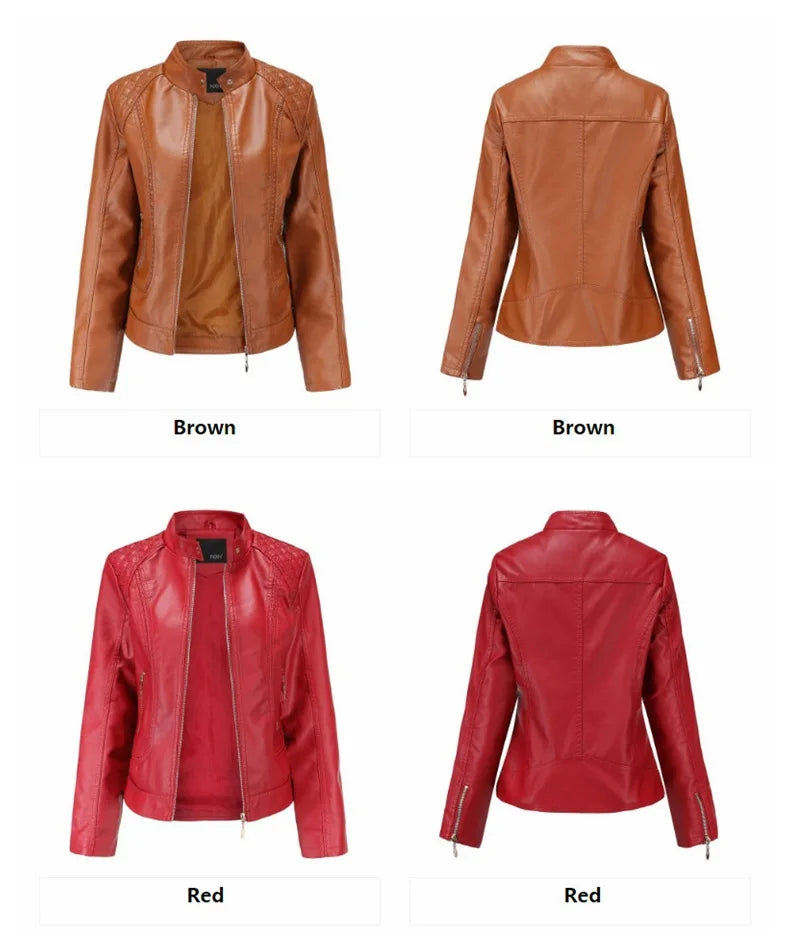Women's Elegant Stand-up Collar Solid Jacket 2022 Female Three-dimensional Pattern Coat S-4XL New Pu Faux Leather Jacket Women.