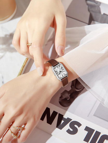 Fashion Rectangle Quartz Wrist Watch for Women Luxury Brand Roman Dial Leather Strap  Ladies Watches Clock.
