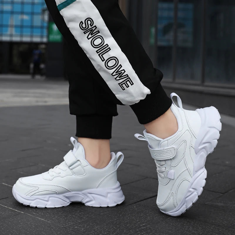 Sport Girl Casual Shoe Leather 5-16Years Boy Tenis Shoe Outdoor Children Running Sneaker Anti Slip Soft Sole Walking Footwear.
