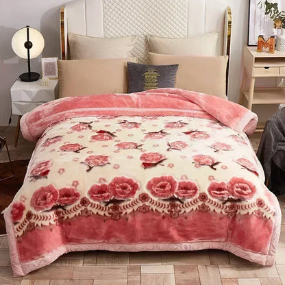 European Style Warm Raschel Blanket for Winter High End Soft Thicken Warmth Weighted Blanket Double Side Flocked Comforter Duvet.