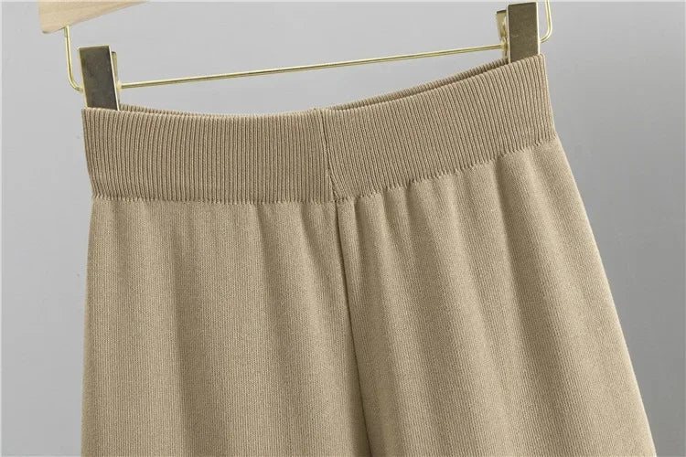 2 Piece Sets Muslim Ensemble Knitting Outfits Women Cardigan Sweater Buttons Pockets Knit Wide Leg Pants Suit Casual Knitwear.