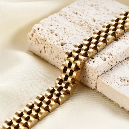 VQYSKO Trendy Minimalist Stainless Steel Gold Color Plated Watch Strap Bracelet for Women/Men Jewelry Gifts Couple Bracelet.