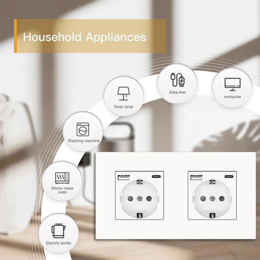 BSEED EU-Wandsteckdosen Typ C USB-Steckdosen Doppelte Steckdosen Dreifachsteckdosen Kunststoffrahmen Deutschland Steckdose mit Dual-USB.