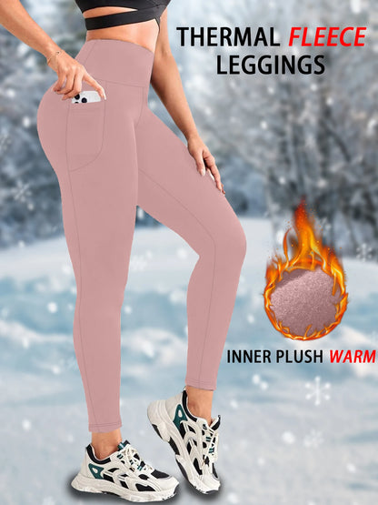 Womens Thermal Fleece Lined High Waisted with pockets Leggings, Workout Winter Warm Thick Tights Soft Yoga Running Pants.