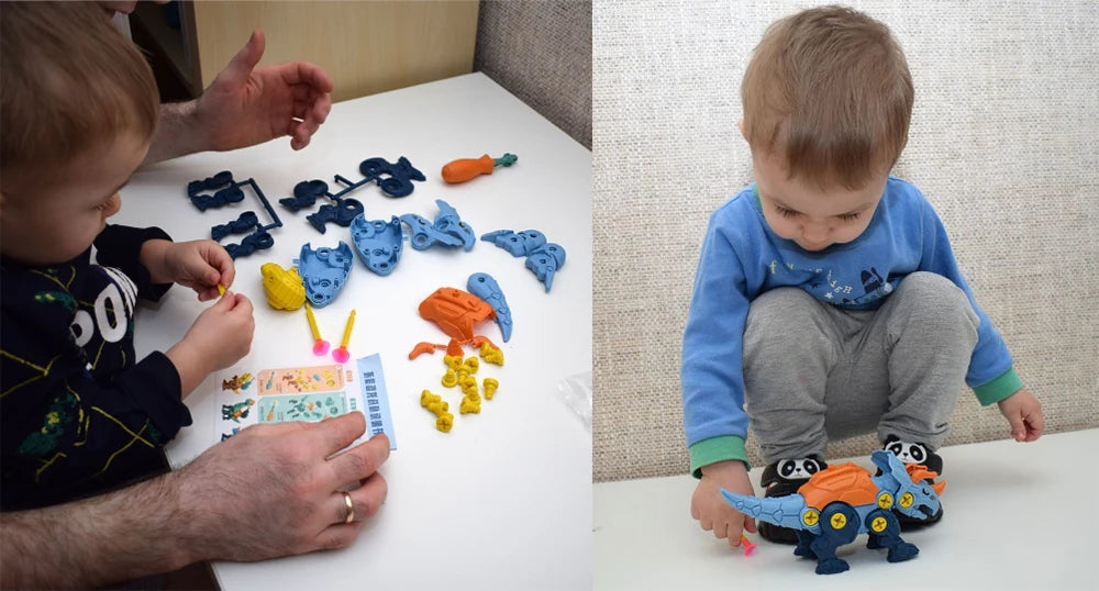 3 in1 DIY Screwing Dinosaurs Baby Toys For 3 Years Old Assembly Nuts Model Sets Safe Blocks Early Educational  Toddler for Kids.
