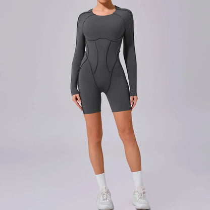 Seamless Yoga Jumpsuits Sports Fitness Hip-lifting Backless Short-sleeved One-piece Workout Gym Leggings Tracksuits for Women