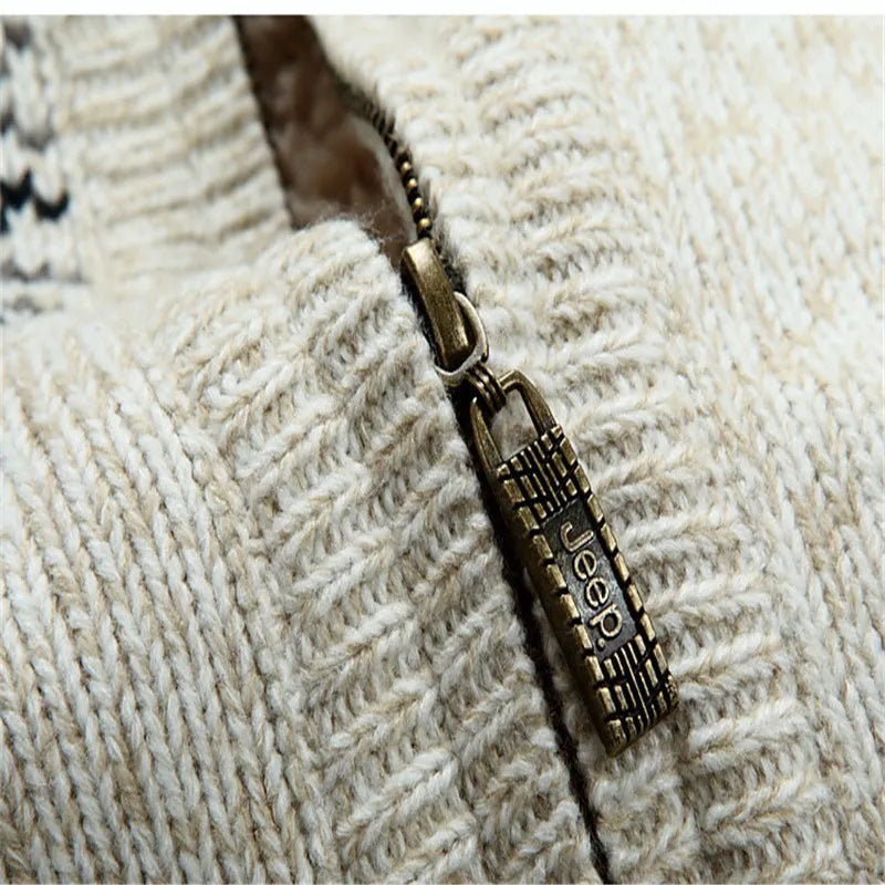 Wool Man Sweater Hooded Winter Cardigan  Winter Thicken Fleece  Overcoat Casual New Fashion Cotton Red Mens Winter Jacket.