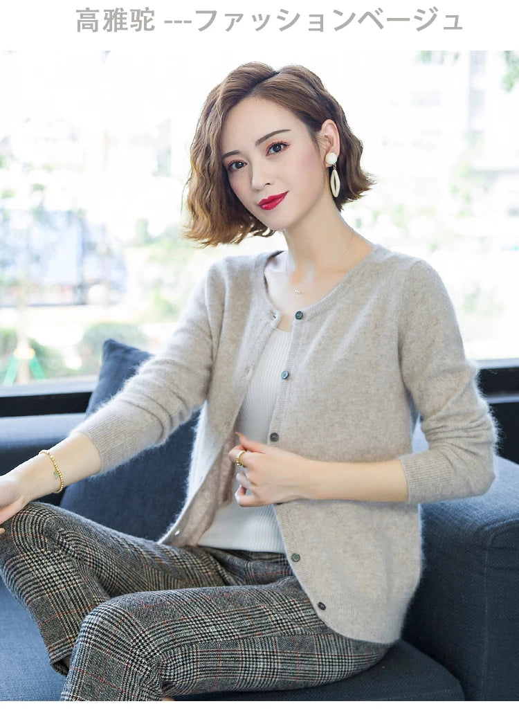 Women Cardigan Large Size Warm Pure Mink Cashmere Sweaters O-neck Loose Coat Female Sweater Ladies' Jacket Solid Knit Cardigans.