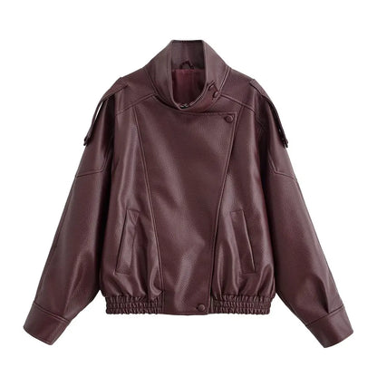 HH Herbst Faux Leder Jacke Für Frauen Casual Solide Lange Sleeve Zipper Pu Leder Mäntel Neue Mode Weibliche Streetwear