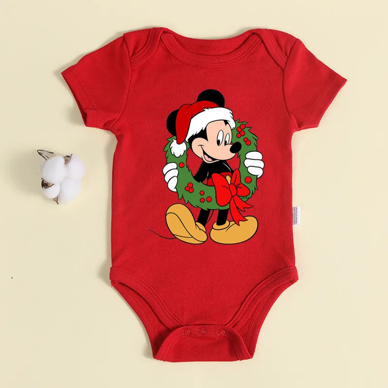 Weihnachten Neugeborene Baby Roten Strampler 100% Baumwolle Baby Mickey Print Infant Outfit Baby Mädchen Jungen Body Disney Kleidung Weihnachten Geschenk