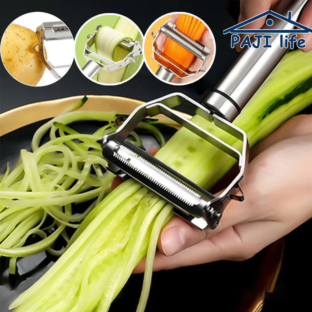 Stainless Steel Vegetable Peeler 4-in-1 Multi-Function Kitchen Tool with Anti-Slip Ergonomic Handle for Potato Carrot Cucumber.