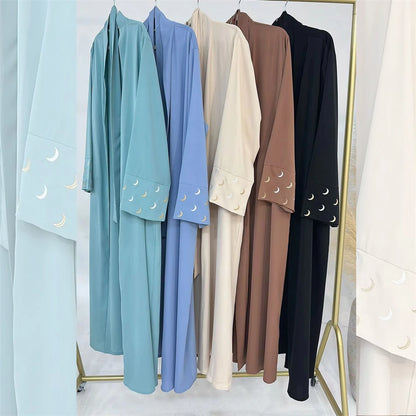 Ramadan Moon Embroidered Abaya Kimono Damen Dubai Luxury 2025 Islam Muslim Kaftan Modest Dress Kebaya Caftan Abayas For Women.