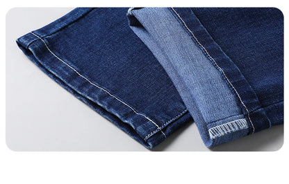 Große Größe 40, 42, 44, 46, lockere, gerade Jeans für Herren, Herbst, neue Business-Casual-Stretchhose, klassische blaue Denim-Hose für Herren