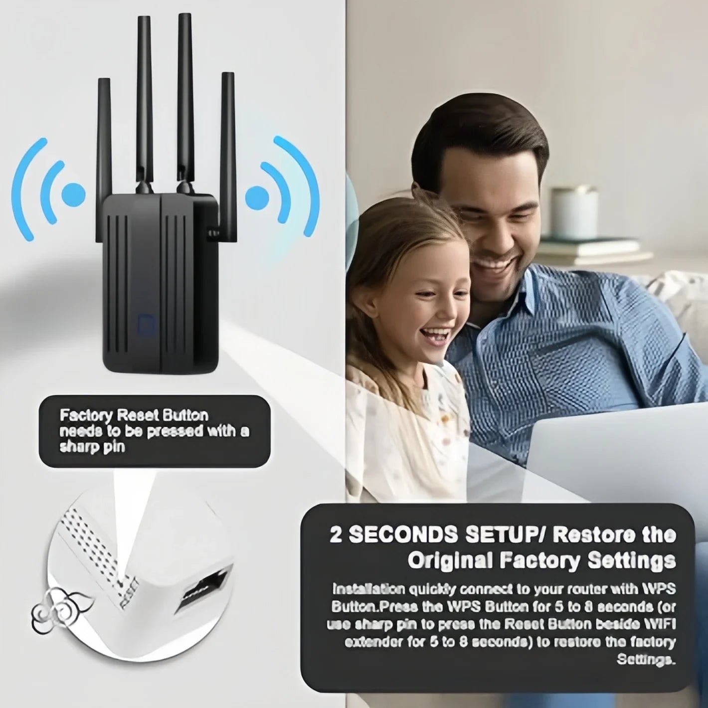 1200Mbps WiFi Repeater Dual Band Signal Extender 2.4G/5GHz Wi-Fi 802.11ac Gigabit Amplifier Router Long Range Signal Booster.