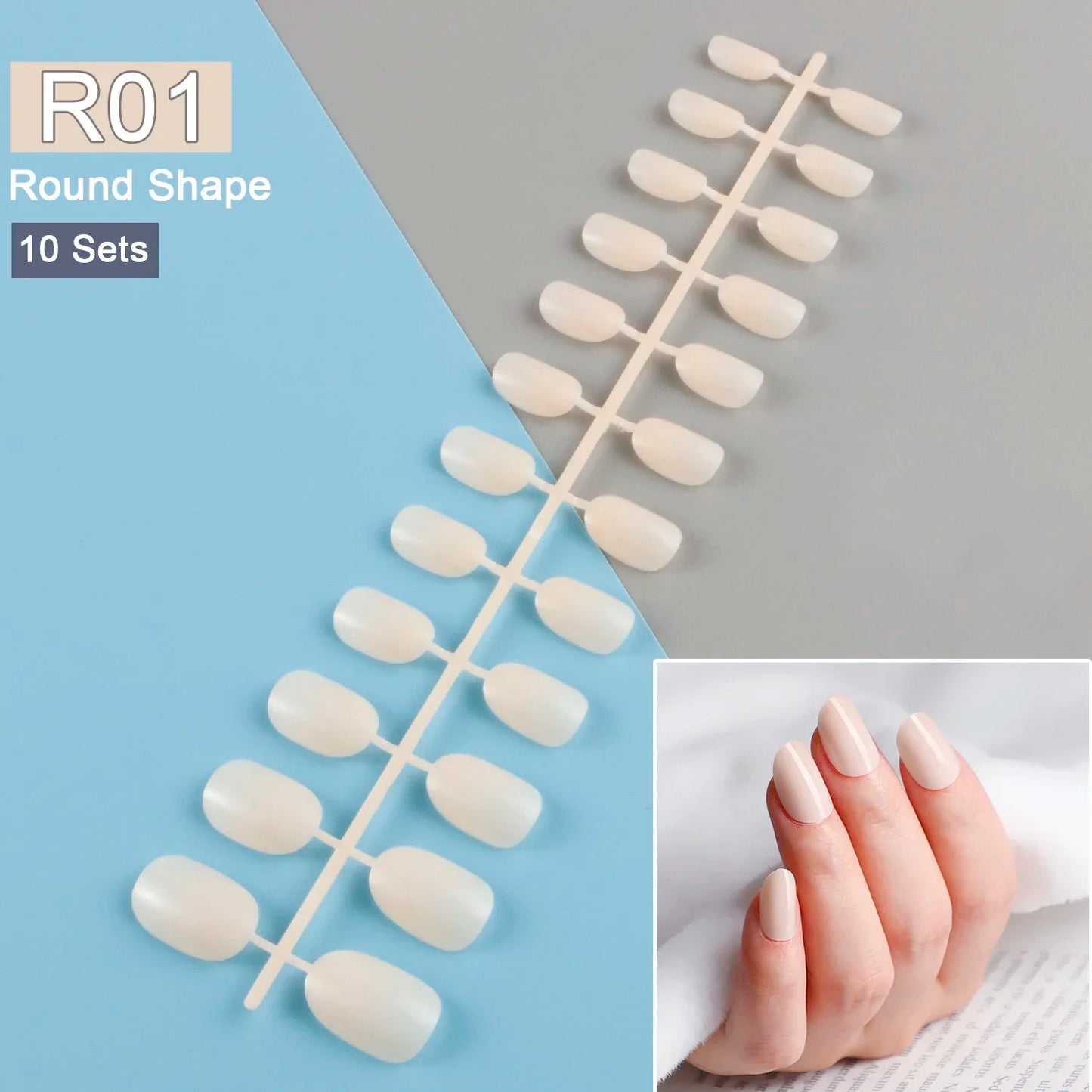 10 Sets/Pack Mixed Solid Colors Coffin Round Square Almond Shape False Nails Full Cover Nail Tips Short Fake Nails Tip Manicure.