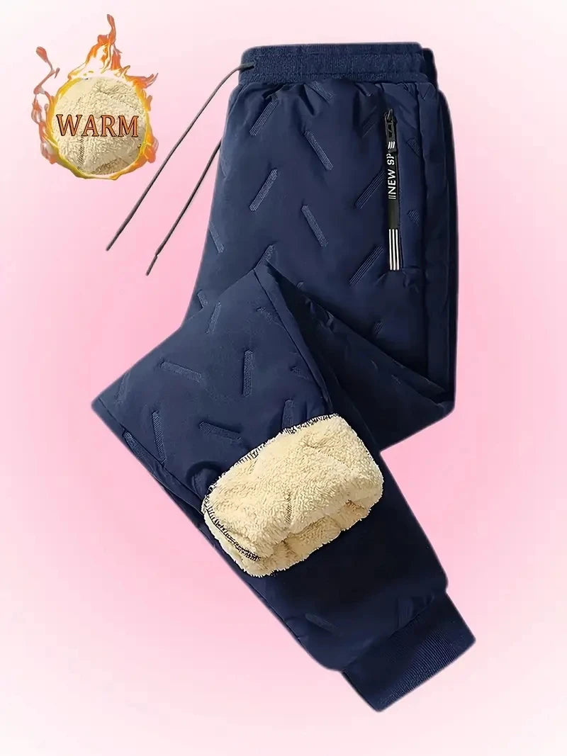 UETEEY Winter Thermal Fleece Pants Men Plush Lambswool Thicken Warm Waterproof Trousers Man Casual Windproof Joggers Sweatpants