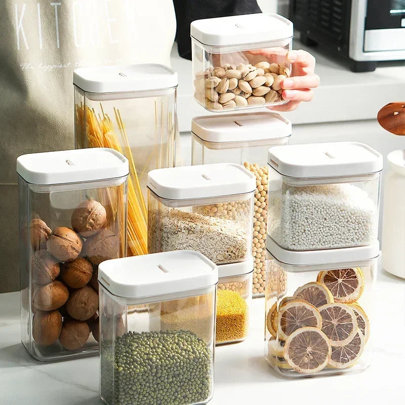 Clear Food Grade Plastic Storage Jar Airtight Seal for Kitchen Snacks Cereals Beans Kitchen Storage Organizer Kitchen Storage.