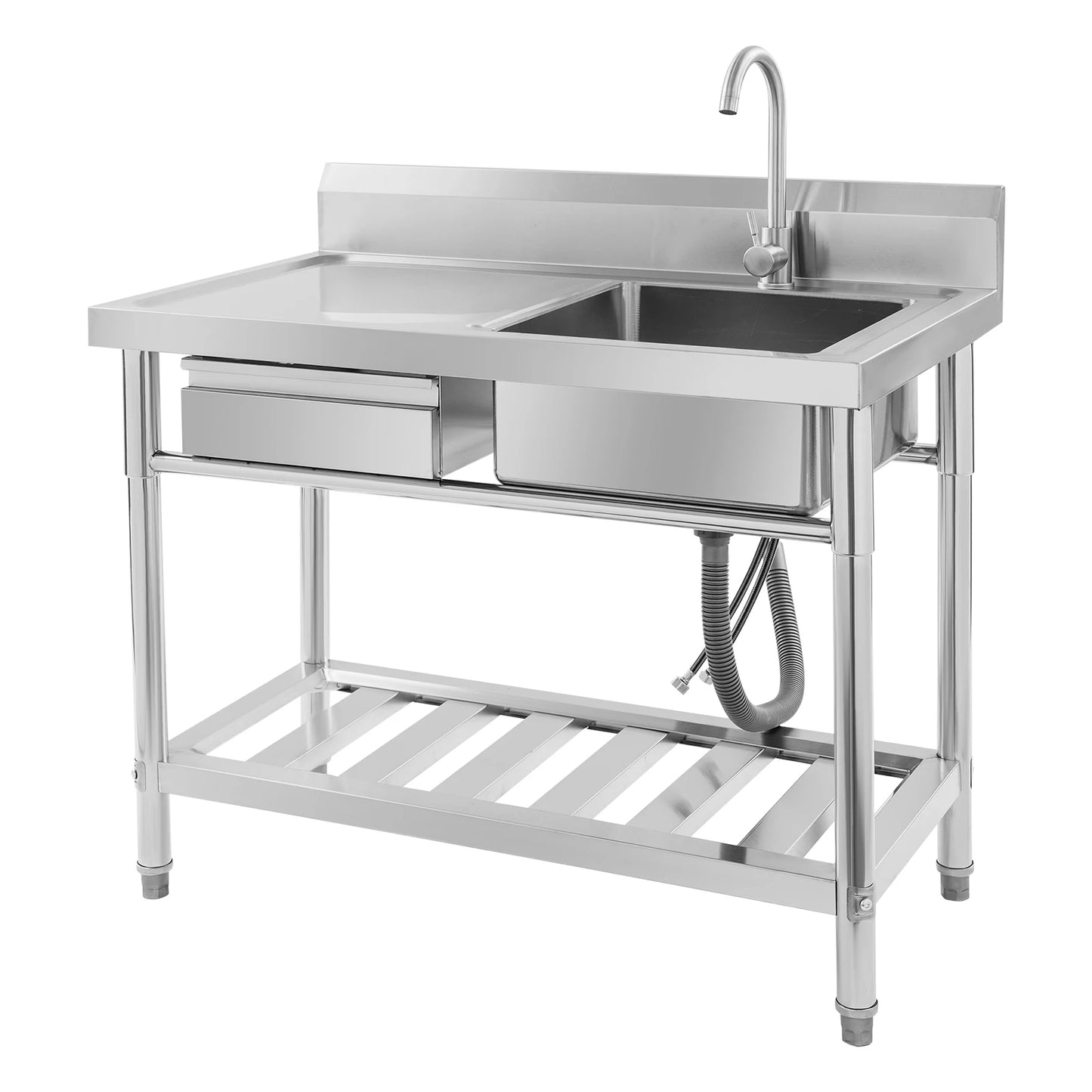 Verdicktes Edelstahl-Spülbecken mit Wasserhahn und Schublade, 150 kg Tragkraft 100 x 60 x 80 cm, für Küche, Restaurant, Wäsche, Garage